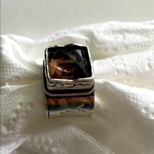 Silpada hammered silver and chocolate stone ring size 8